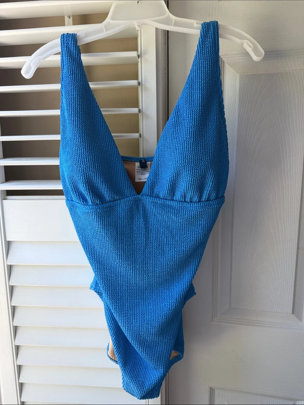 J. Crew Bright Blue Textured V-Neck One-Piece Swimsuit